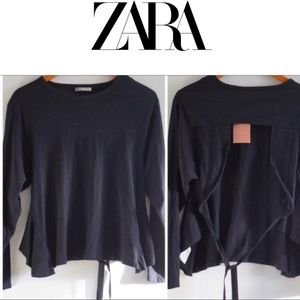 ZARA black open back wrap cotton top